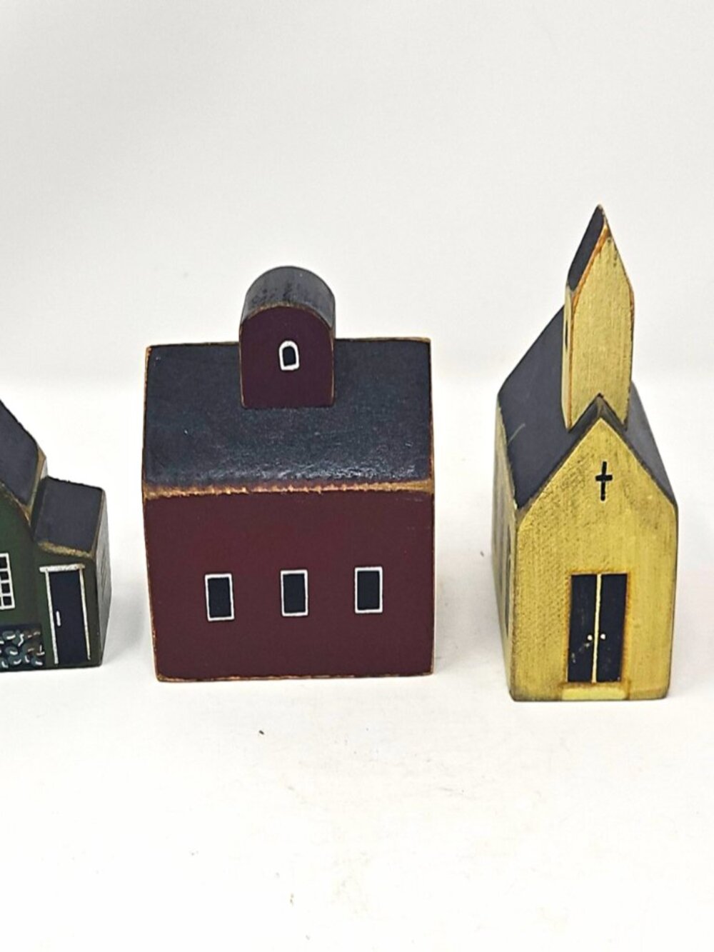 3 Vintage 1998 Wood Village Buildings Tender Heart Treasures Primitive Farmhouse